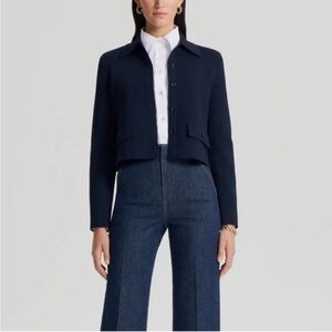 Scanlan Theodore Crepe Knit Crop Button Jacker in Navy Size M